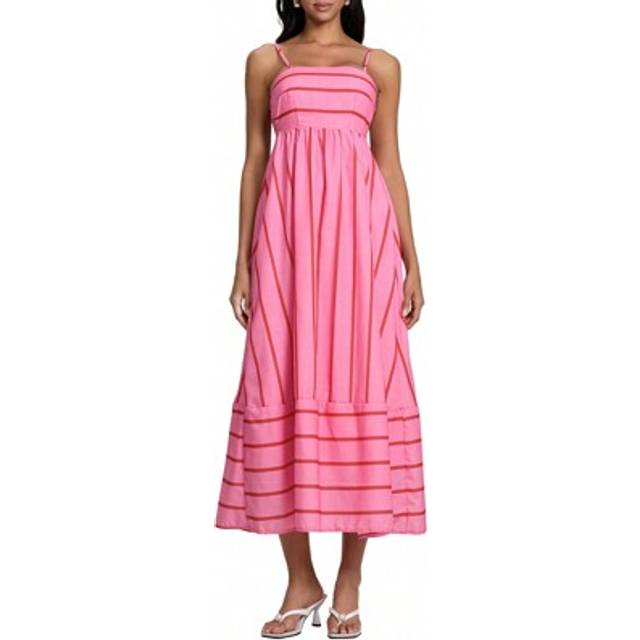 SHEIN Women&#39;s Long Beach Dress Sleeveless Spaghetti Strap Stripes Print Flowy Dress Midi Slip Dress