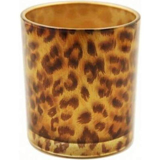 SHEIN 1pc Leopard Print Cup-Shaped Glass Candle Holder, Golden Owl Black Glass Candle Holder, Romantic Bar Decoration And DIY Aromatherapy Empty Cup, Suitab