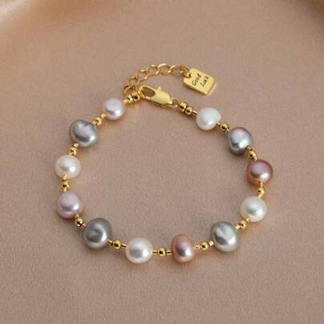 SHEIN 1pc 18K Gold Plated Asymmetrical Shaped Natural Pearl Bracelet, Suitable For Daily Wear