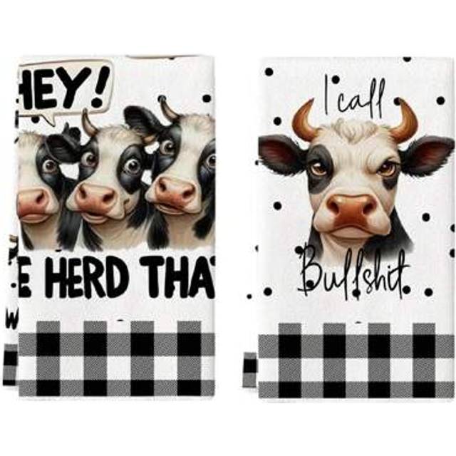 SHEIN 2pcs Cow Farm Kitchen Towel Set - Ultra-Soft Microfiber, Absorbent & Decorative Dish Cloths For Cooking, Baking, Housewarming Gifts - Machine Washable
