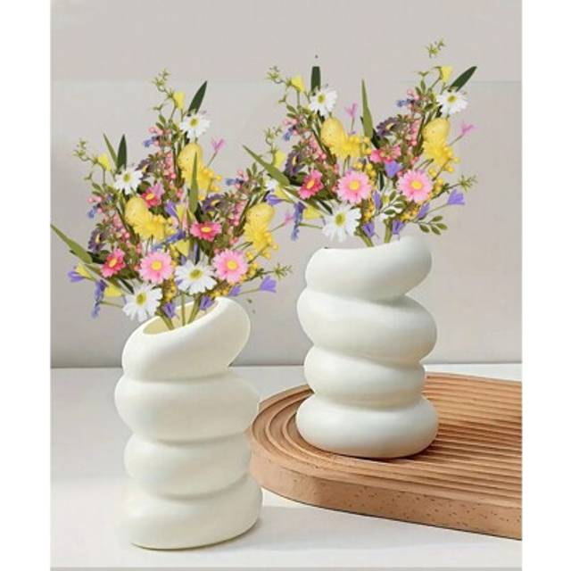 SHEIN 1pc Plastic Vase, Solid Color Vase, Flower Vase, Unbreakable Flower Vase, Creative Shape Dry Flower Container, Large Capacity Planter, Multi-Functiona