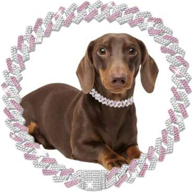 SHEIN Dog Chain Collars, Diamond Necklace Rhinestone Bling Glitter Metal Choke Cuban Link Dog Collar,Pet Jewelry For Puppy XS Small Medium Large Dogs Cats,H