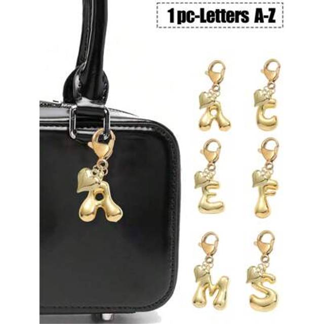 SHEIN Bubble Letters Cute Necklace Pendant Bag Pendant-Lucky Crystal Pendant Paired With A Golden Heart Pendant, Alphabet Letters A-Z, Shiny Alloy Bag And B