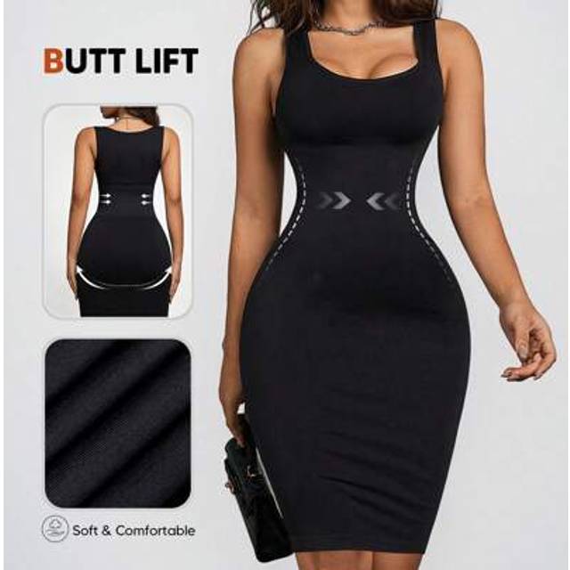 SHEIN Women&#39;s Sleeveless Tank Tummy Control Casual Knee Length Bodycon Sundress Basic Fitted Dress