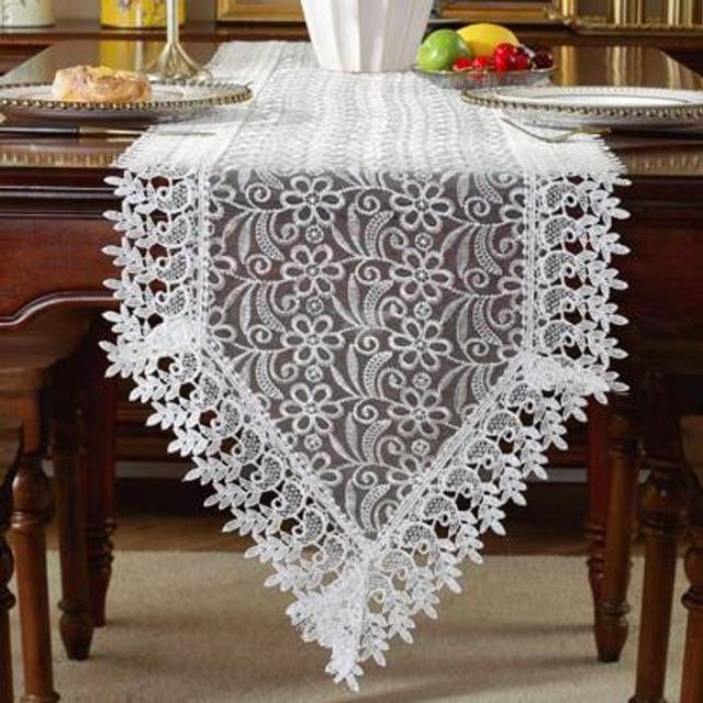 SHEIN 1pc Organza Fabric, 100% Polyester, Fully Embroidered, Khaki Table Runner/Placemat, Embroidered Craft, Dining Table Decor, Seasonal, Decorative Runner