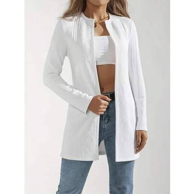 SHEIN Women&#39;s Textured Fabric Solid Color Long Sleeve Open Front Casual Jacket, Spring Autumn