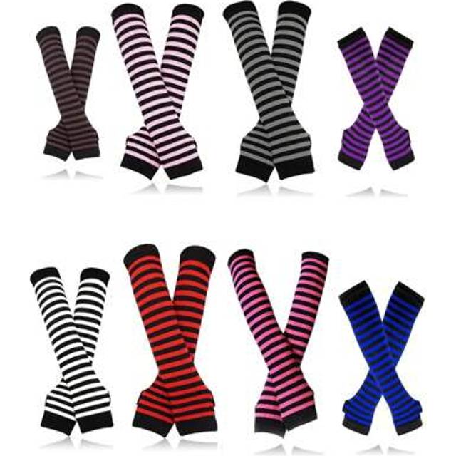 SHEIN Vintage Gothic Y2K Style Striped Fingerless Knitted Long Wrist Arm Warmers For Older Kids And Teens, Suitable For Daily Wear, Parties, Holidays And Gi