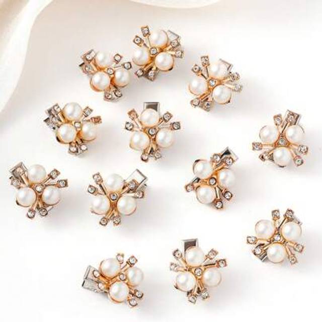 SHEIN 10pcs Cute Simple Flower Hair Clips, Faux Pearl Crystal Design, Suitable For Teenage Girls, Party And Daily Use - Perfect Gift For Birthday And Holida