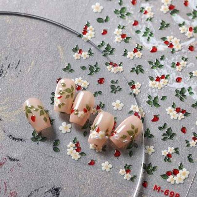 SHEIN 1Sheet 5D Jelly Luxury Flowers Leaves Nail Art Sticker Kawaii Sweet Flower Adhesive 3D Nail Art Decoration Slider Decals DIY