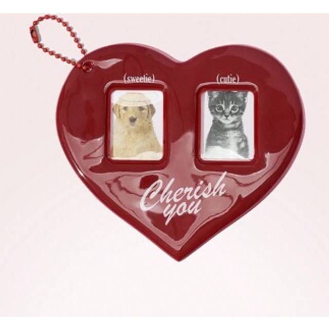 SHEIN Red Heart-Shaped Double Photo Frame Key Chain Bag Charm