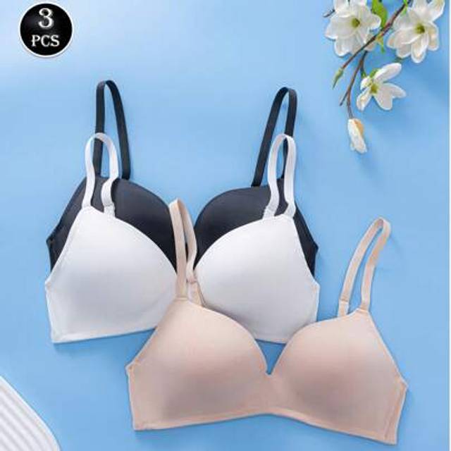 SHEIN 3pcs Women Wireless Lift Bras - Seamless & Comfortable, Soft Breathable Fabric, No Wire & Removable Straps, Solid Color Suitable For Everyday & Occasi