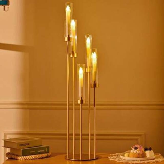 SHEIN 5-Piece Candlestick Set, New Year Dining Table Decor Candle Holders, Acrylic & Metal Minimalist Luxurious Candle Holders, Wedding, Valentine&#39;s Day, Th