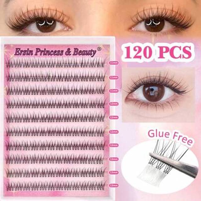 SHEIN 120 Pcs Self Adhesive Lashes Cluster Fluffy 11-13mm Mixed Lengthes Kit, No Glue Needed Fluffy Individual Lashes Self Adhesive DIY Eyelashes Extension