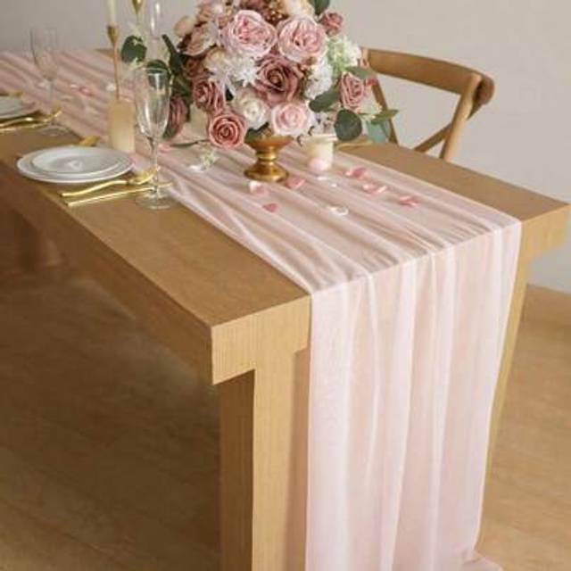 SHEIN 1pc 73&#34;X300&#34; Chiffon Table Runner, Light Blush Chiffon Table Cloth/Scarf, Transparent Weddings Table Linens With Silver Glitter, Suitable For Elegant
