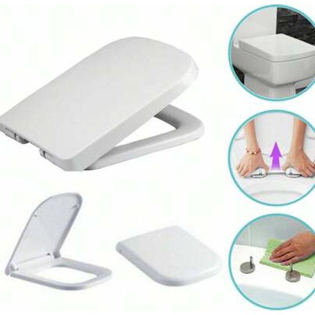 SHEIN Luxury Square Toilet Seat Heavy Duty White Soft Close Top Quick Release Hinges Bathroom Decor Summer