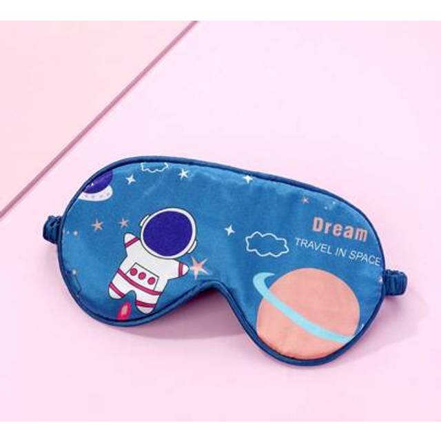 SHEIN 1pc Blue Satin Space Element Printed Sleep Eye Mask, Silky Smooth Texture Helps You Fall Asleep Quickly