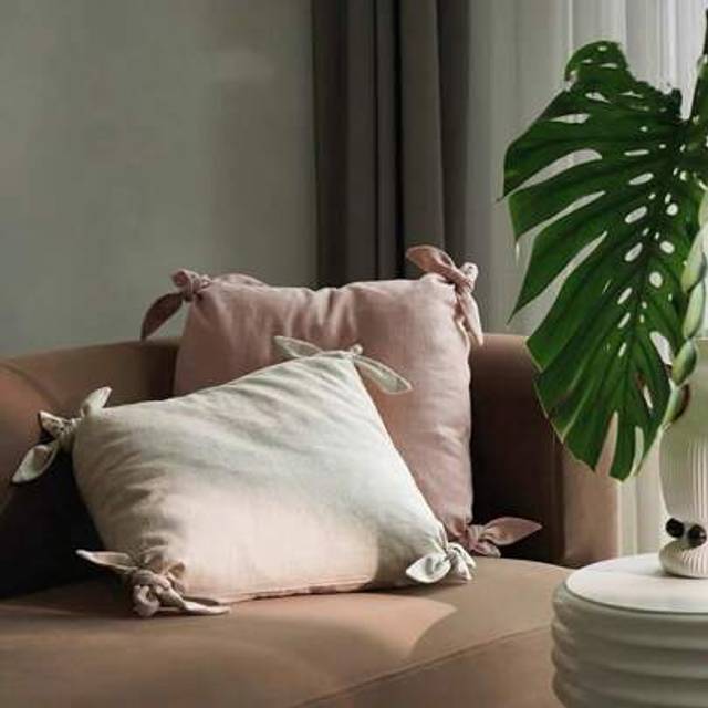 SHEIN 1pc Pink Soft & Comfortable Linen Butterfly Knot Decorative Throw Pillow Cover, Suitable For Living Room Sofa Bedroom, Cute For Girls