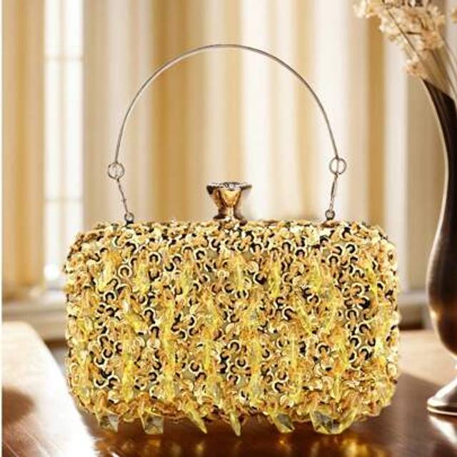SHEIN Vintage Style Beaded Evening Clutch Bag, Removable Shoulder Strap, Solid Color Polyester Handbag With Snap Closure, Decorative Compartment Wallet, Sui