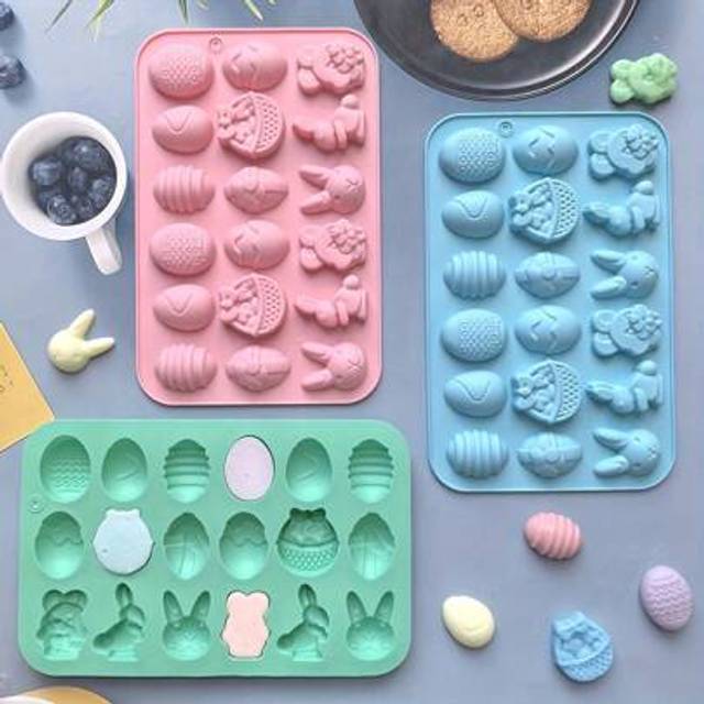 SHEIN 1/3 Packs Silicone Easter Chocolate Molds, 18-Cavity Silicone Molds With Basket, Egg, And Bunny Shapes For Easter Candy, Gummies, Pudding, Jelly, Soap