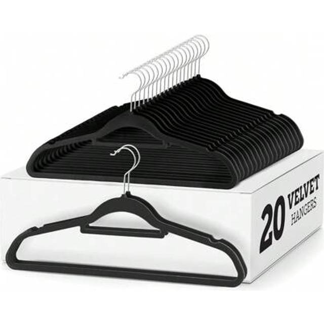 SHEIN Velvet Hangers 20 Pack - Clothes Hanger W/Tie Bar - Non-Slip, Swivel Hook Slim Felt Hangers - Suits, Clothes, Pants, Coat Hanger - Black