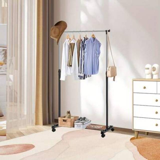 SHEIN Clothes Rail 88.5x43x90-170cm Heavy Duty Adjustable Metal Clothes Hanging Rail With Wheels Rail Diameter 32mm Garment Rack With Shoe Rack For Bedroom