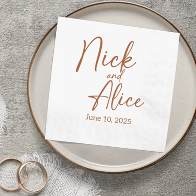 SHEIN 20-500pcs Custom Wedding Napkins, Personalized Paper Napkins With Variety Of Fonts And Ink Colors, 3-Ply Disposable Beverage Dessert Napkins For Weddi
