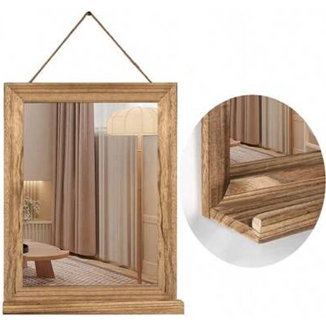 SHEIN Rural Style Wall Mounted Wooden Frame Mirror Home Decor 20X16in
