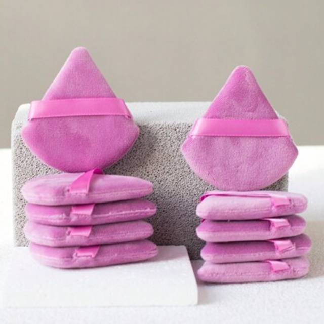 SHEIN 10pcs/Set Velvet Triangle Makeup Sponges, Mini Face Pizza Powder Puffs, Washable Light Makeup Cosmetic Tools, Suitable For All Skin Types, Ideal For A