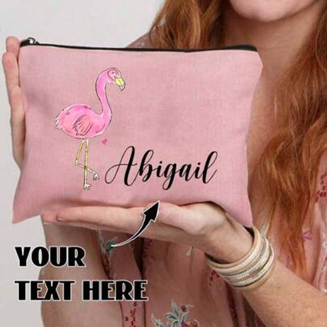 SHEIN [Customized]Lightweight Pink Flamingo Makeup Bag - Personalized Travel Storage, Zipper Organizer, Party Gift For Flamingo Lovers