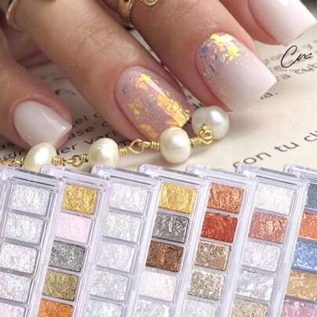SHEIN 7 Types 6 Colors Opal Iridescent Nail Sequins Aurora Bling Solid Nail Powder Nail Art Flakes Glitter Mermaid Holographic Chameleon Nail Pigment Dust D