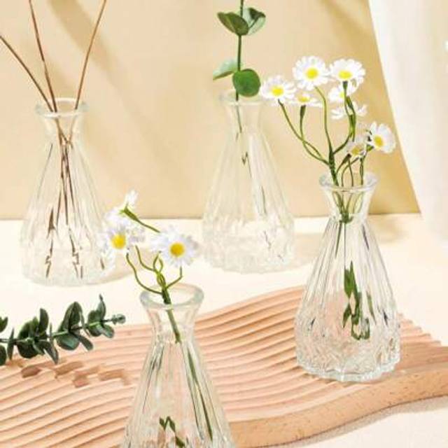 SHEIN 3PCS Modern Glass Flower Vases - Clear Cylinder Vases With Thickened Base, Water-Tight Design For Fresh/Dried Flowers - Wedding Centerpiece, Birthday