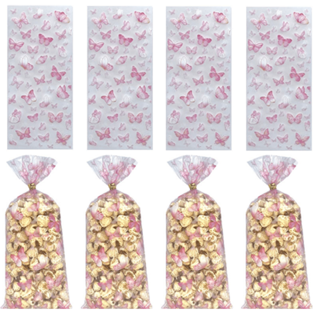 SHEIN 50 Pcs Pink Butterfly Pattern Gift Bag, Biscuit Candy Packaging Bag, Party Gift Bag, Cartoon Butterfly Animal Companion Gift Bag OPP Packaging Bag