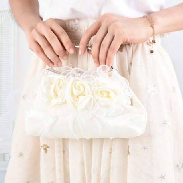 SHEIN Satin Rose Flower Bridal Clutch Handbag Evening Bag Elegant Purse For Bridesmaid Wedding Party Formal White Handle Bag Dress Banquet Bag Good Gift For