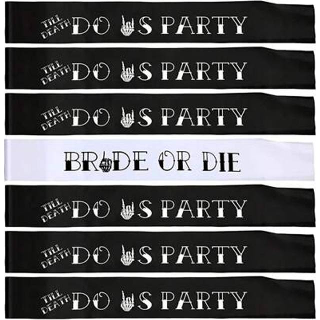 SHEIN 7 Pcs Hen Party Sash Bride Or Die Bachelorette Party Decorations 1 White Bride Or Die Sash 6 Black Till Death Do Us Party Sash Wedding Party Favors Ro