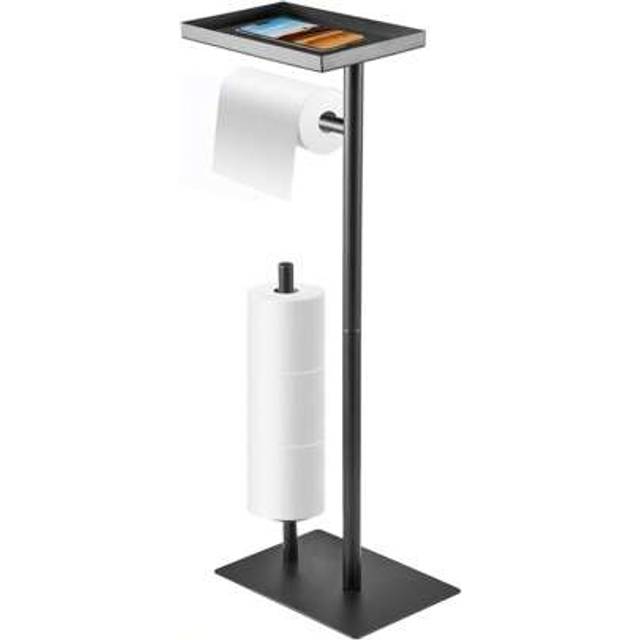 SHEIN Toilet Roll Holder Free Standing, Black Toilet Paper Holder Stand With Top Storage Shelf, Floor Toilet Roll Dispenser Storages 4 Reserve Rolls Bathroo