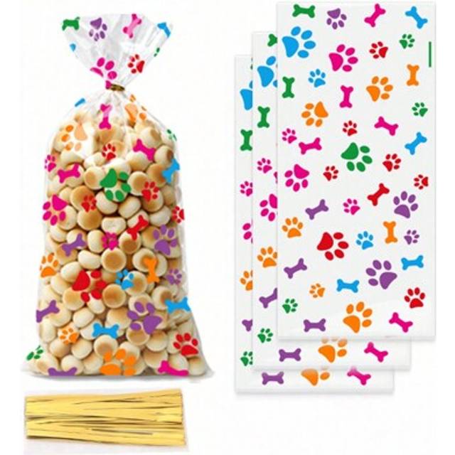 SHEIN 50pcs Colorful Dog Paw Print Party Favor Bags, Transparent OPP Flat Bag For Holiday, Gift, Souvenirs