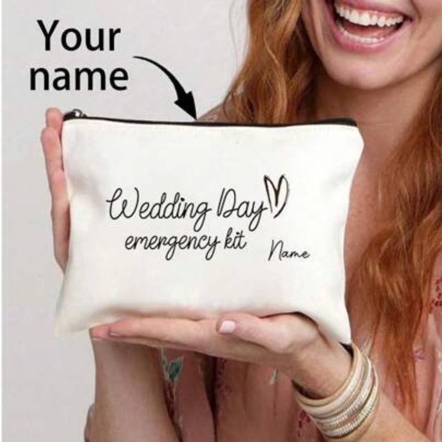 SHEIN 1pc Customizable Bride Wedding Day Emergency Kit Makeup Bag - Personalized Polyester Cosmetic Pouch, Lightweight Zippered Organizer, Machine Washable,