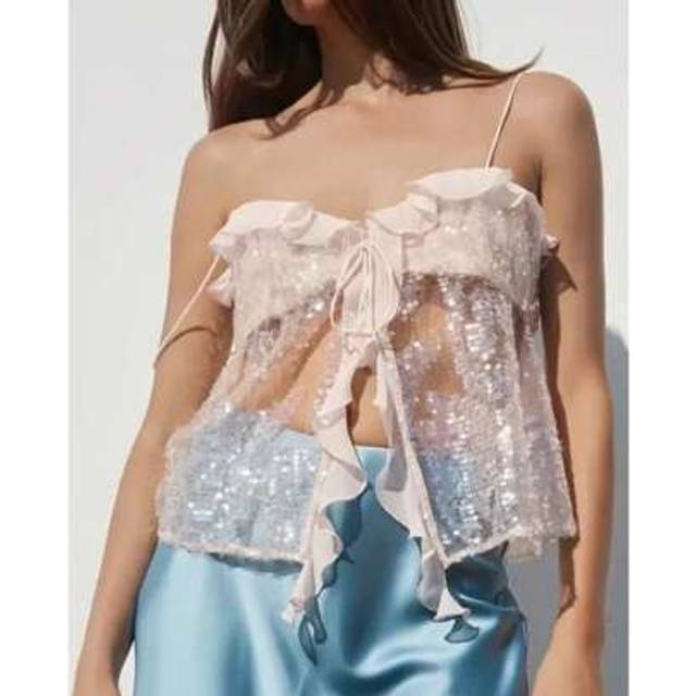 SHEIN Women Y2k Sequin Sparkly Cami Top Sleeveless Backless Flowy Glitter Crop Tank Top Summer Party Streetwear