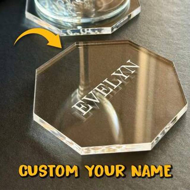 SHEIN 1pc Custom Name Octagonal Clear Acrylic Coasters, Personalised Wedding Favours & Place Cards, Custom Place Settings, Custom Drink Coaster, Suitable Fo