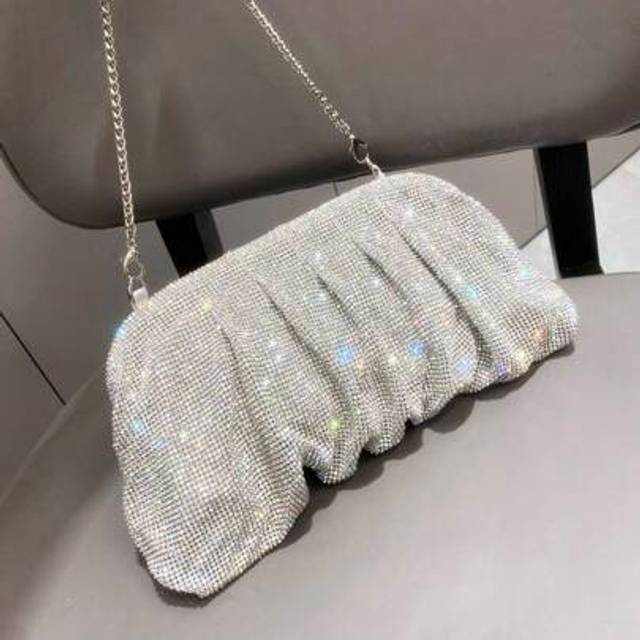 SHEIN Rhinestone Embellished Clutch Bag - Luxury Designer Evening Clutch, Pleated Shoulder Bag, Handmade Ladies Handbag