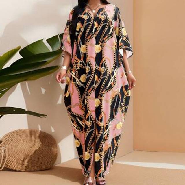 SHEIN ÂSpring And Summer Autumn And Winter Elegant Party Commuting Office Colorful Woven Notched Ball Gown Short Sleeve Kaftan Dre,Sundress