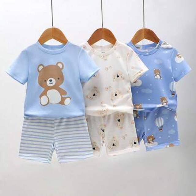 SHEIN 6pcs/Set Cartoon Dinosaur Print Newborn & Toddler Boys&#39; Comfortable Round Neck Short Sleeve Top And Shorts Loungewear, Summer Outfit Fathers Day Gifts