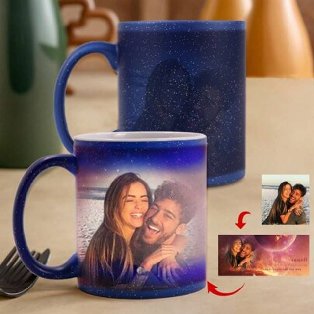 SHEIN 1pc Custom Photo Color Changing Coffee Mug With Starry Sky, Personalized Heat Sensitive Coffee Mugs, Customizable Heat Activated Mug For Men&Women, Cu