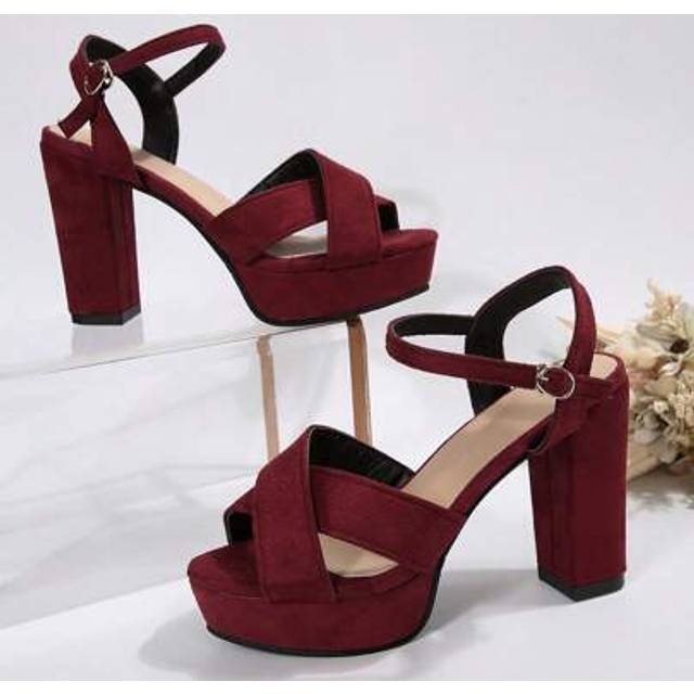 SHEIN Women Velvet Solid Strap Cutout Peep Toe High Heel Sandals, Red Stiletto Heels, Sexy Design, Noble And Elegant, Graceful Waterproof Platform Round Toe