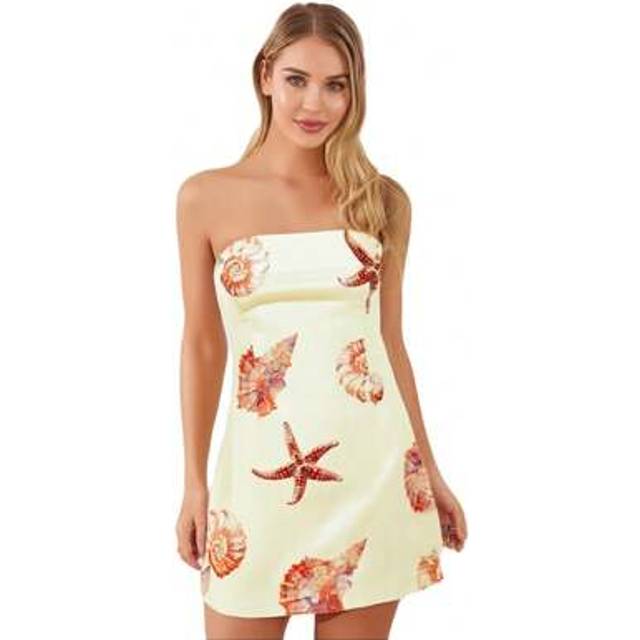 SHEIN Women Mini Tube Top Dress Slim Flower/Butterfly/Starfish Off Shoulder Sleeveless Bodycon Dress For Party Club