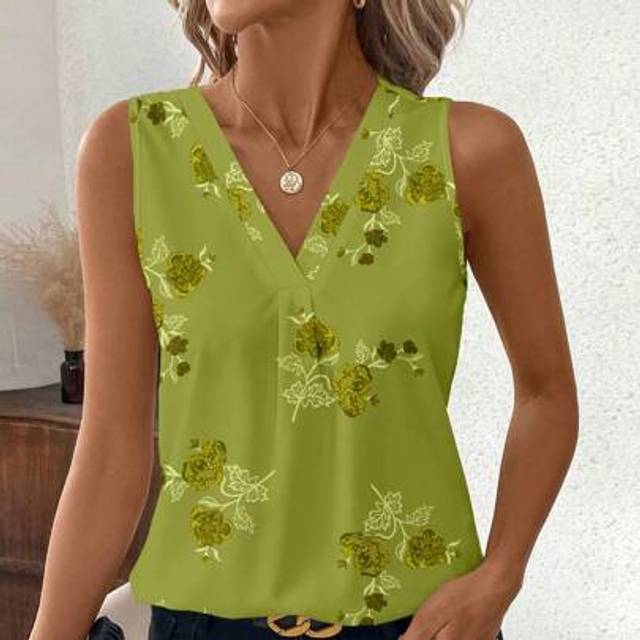 SHEIN Summer Green Sequin-Look V-Neck Sleeveless Bodycon Blouse, Suitable For Daily & Holiday Wear Summer Outfits For Women