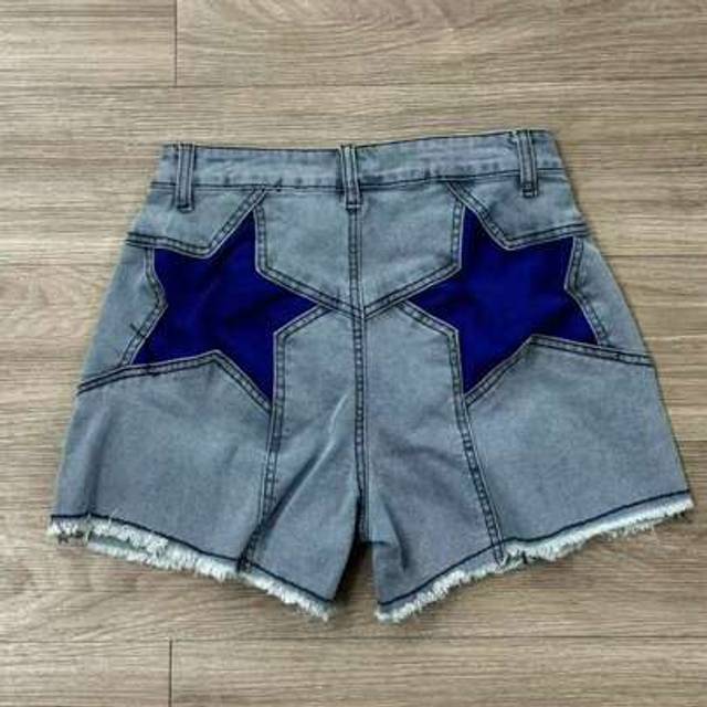 SHEIN Women&#39;s Summer Denim Shorts Star Pattern High Waist Raw Hem Slim Fit Jean Shorts Streetwear