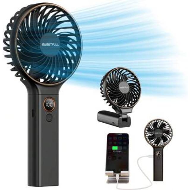 sweetfull Handheld Fan Portable Fan, 6-Speed Fan, LED Display Screen, Personal Mini Travel Fan With Backup Power Supply, USB Foldable Female Electric Fan
