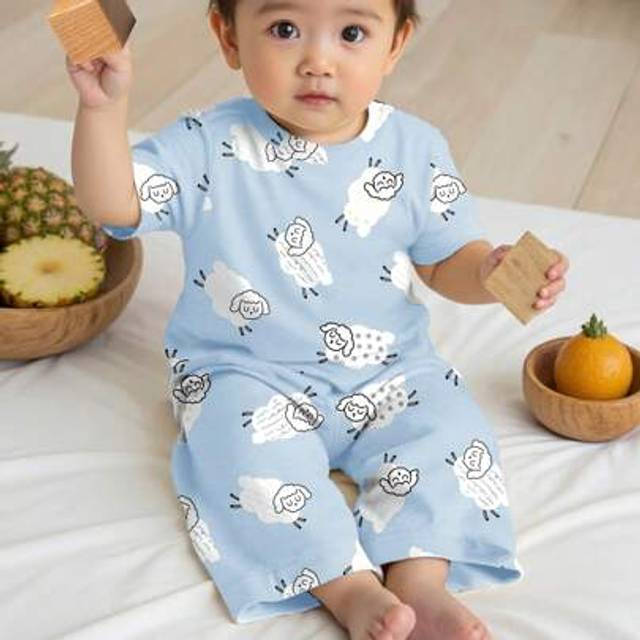 SHEIN Baby Boy Cartoon Print Short Sleeve T-Shirt And Shorts Loungewear Set, Loose Casual Style Suitable For Summer