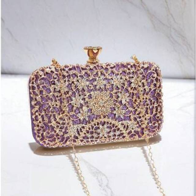 SHEIN Party Handbag With Metal Handle Diamond Evening Clutch Bag Women Wedding Golden Clutch Purse Chain Shoulder Bag Small Valentine&#39;s Day Gift